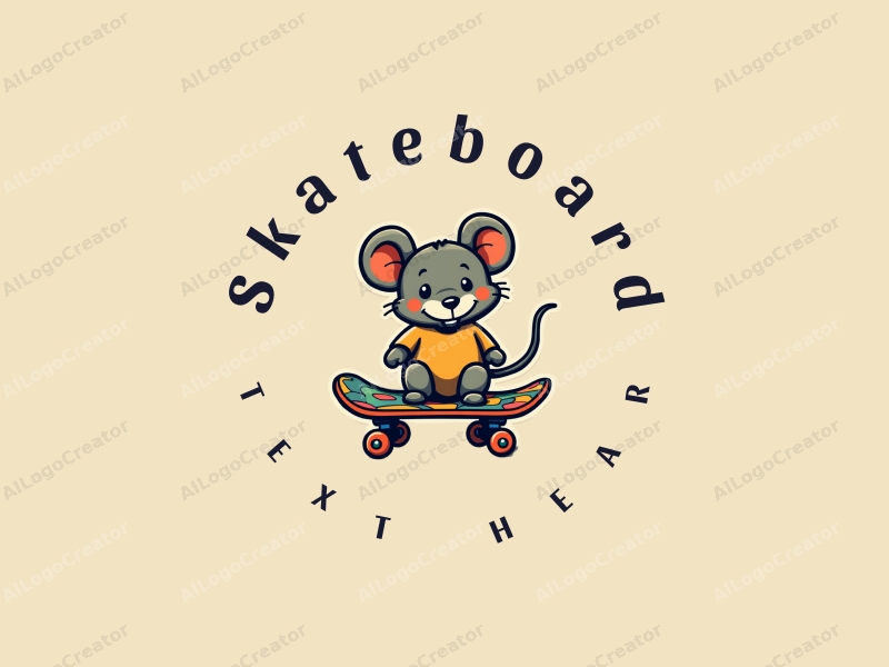 playful design features a vibrant skateboard and a stylized mouse, combined with a clean background and a fun, energetic composition.