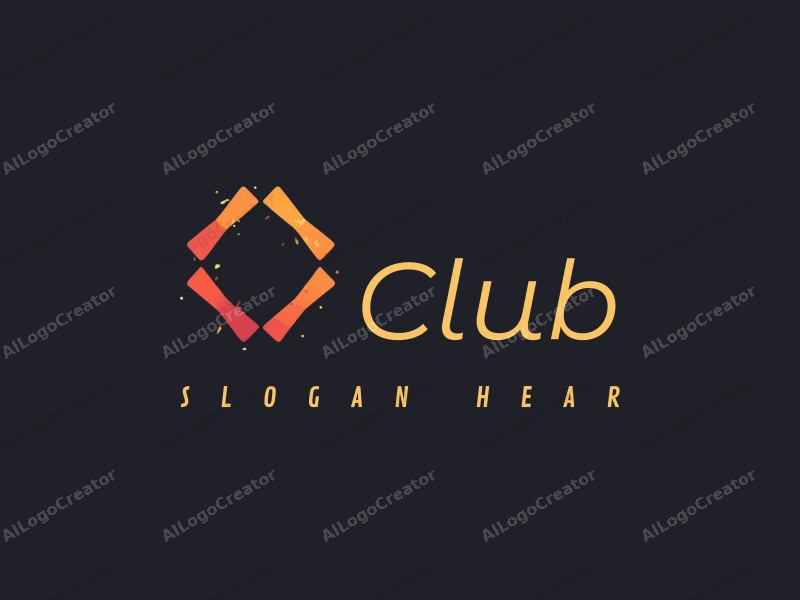 a modern minimalist design featuring abstract representations of a club atmosphere, social interactions, and networking elements, combined with a clean black background.