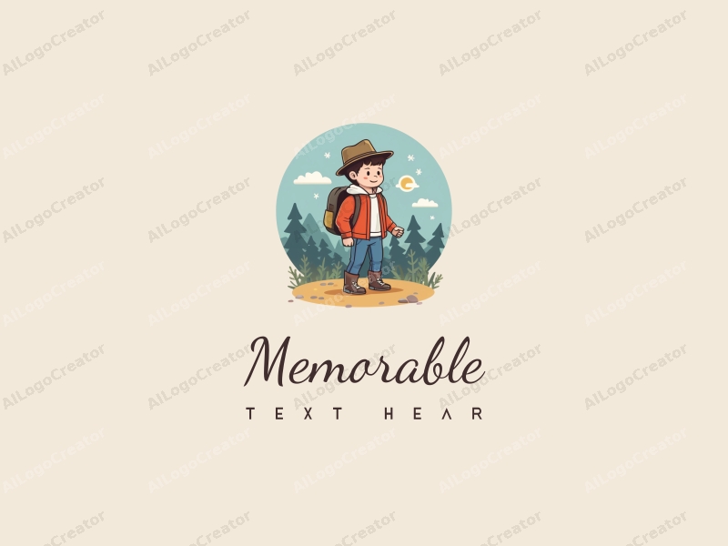 playful design features a stylized traveler figure, a compass, and iconic memory symbols combined with a clean background.