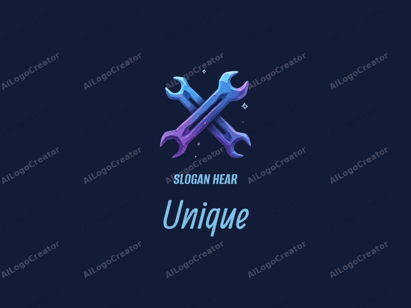 a modern minimalist design featuring a nebula intertwined with workshop tools, using blue and purple colors, emphasizing unique and innovative elements with a clean background.