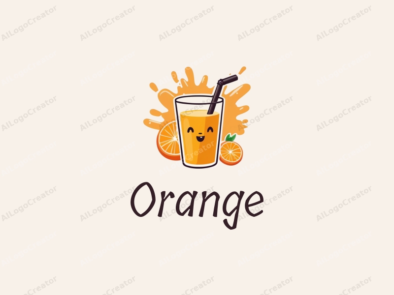 playful design features a vibrant orange, a stylized juice splash, and a cheerful drink cup, combined with a clean background.