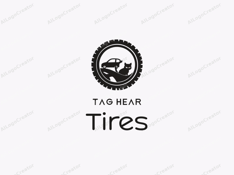 a modern design featuring a stylized tire, a sleek car silhouette, and a playful cat integrated into the composition, combined with a clean background.