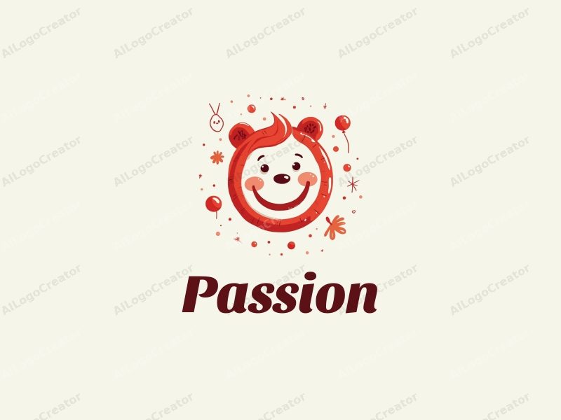 playful design features a vibrant red smiling face, incorporating elements of children playing and expressing passion for art and education, combined with a clean and simple background.