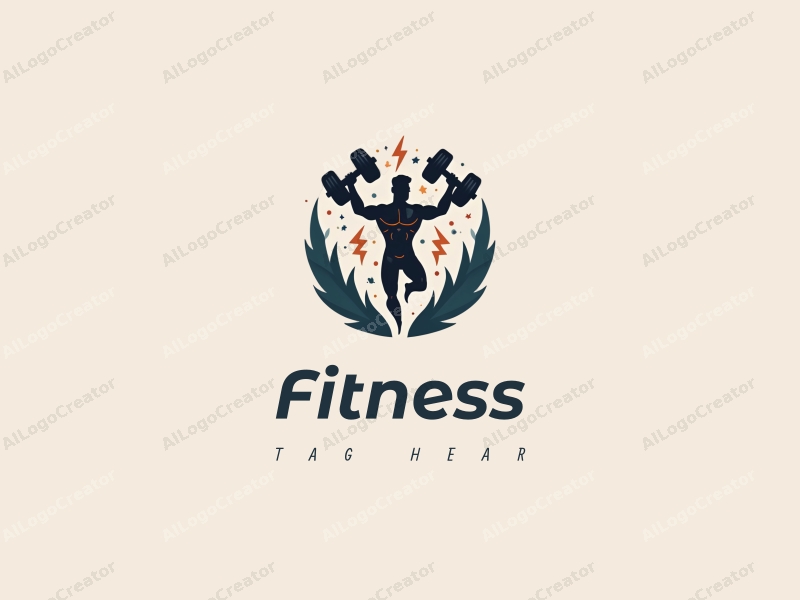 modern design features fitness elements like dumbbells and a stylized human figure, combined with lightning motifs and network patterns, set against a clean background.