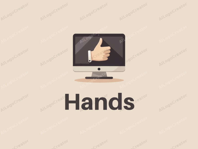 a modern design featuring a hand holding a computer monitor, with a skin tone color palette, emphasizing simplicity and harmony in the composition.