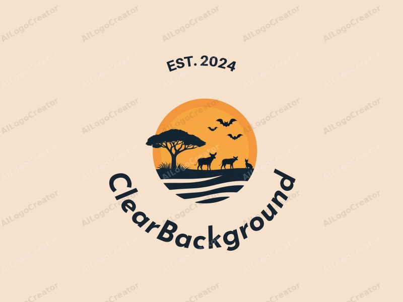 minimalist design features stylized African landscapes, a simple bat silhouette, and a clean background with transparent elements.