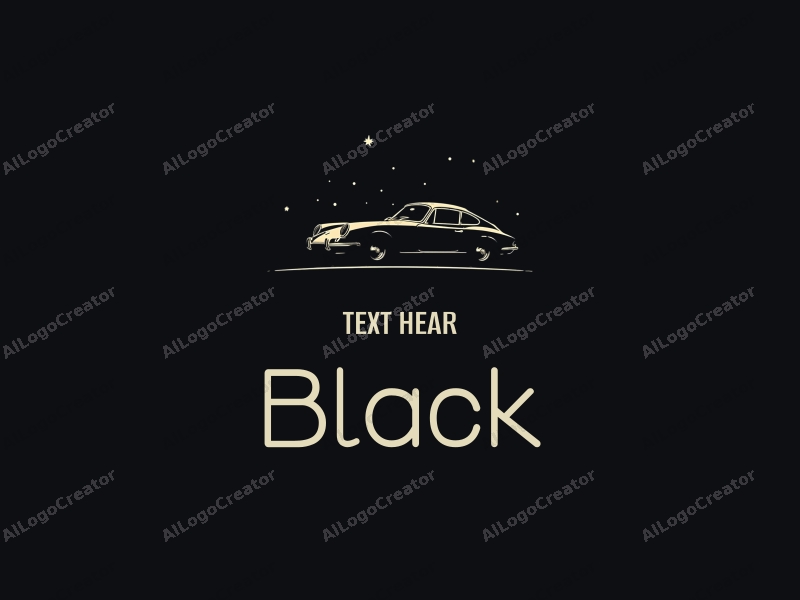 minimalist design features a sleek classic car silhouette against a starry night sky, emphasizing simplicity and elegance with a clean black background.