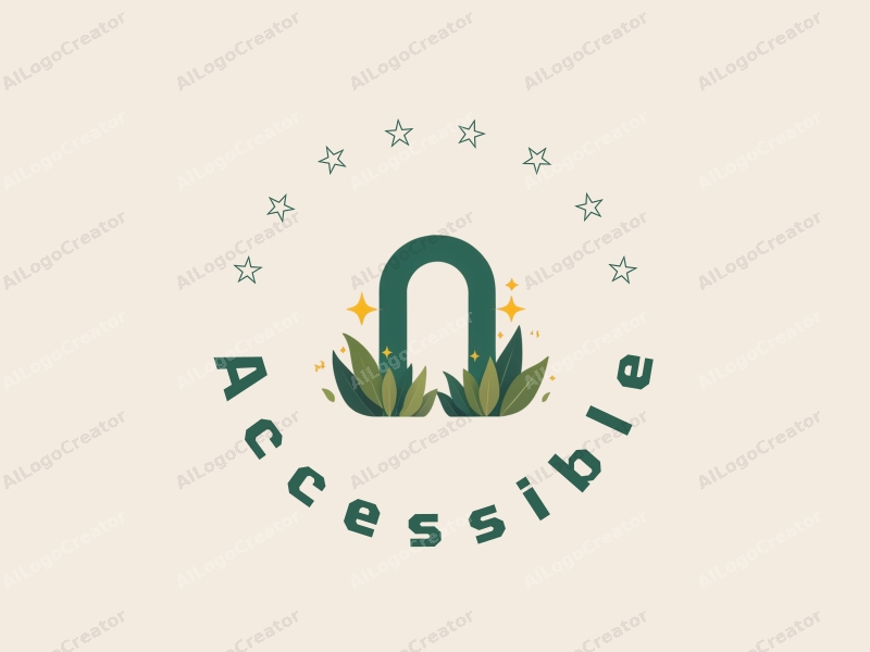 modern design features accessibility elements, stylized arches, and lush greenery combined with a clean background.