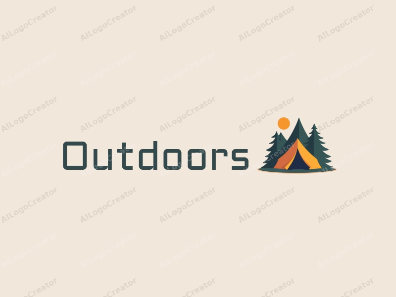 modern design features a stylized camping tent and mountain peak, combined with a clean background and a harmonious composition.