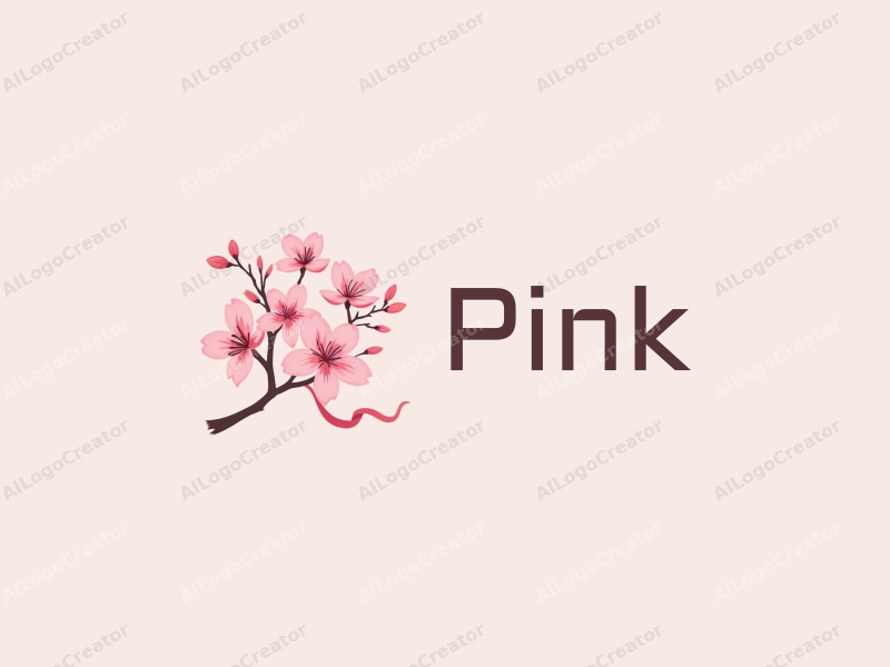 minimalist design features delicate cherry blossoms with soft pink petals and flowing ribbons, combined with a clean background for a fresh and elegant look.