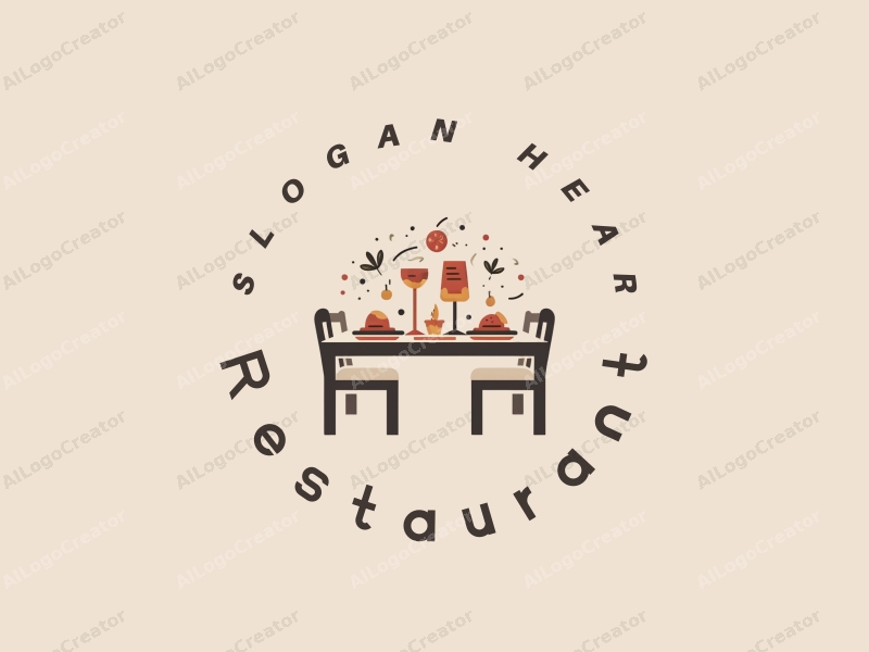 modern design features a stylized dining table and menu, with abstract representations of dishes and drinks, combined with a clean background.