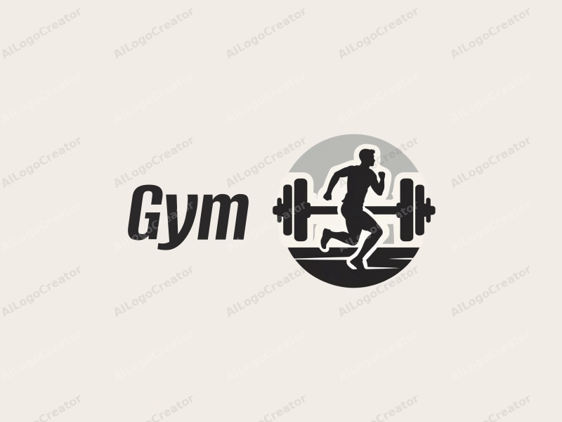 modern design features a stylized dumbbell and a dynamic runner silhouette, combined with a clean background and a harmonious layout.