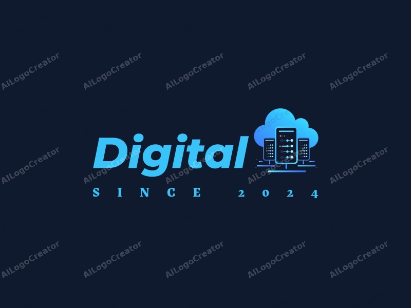 modern design features digital elements like cloud servers and virtual private servers, combined with a sleek and clean background in blue and black colors.