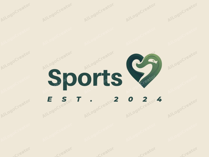 modern design features dynamic sports elements, a heart shape symbolizing embrace, combined with a clean background and a vibrant green color palette.