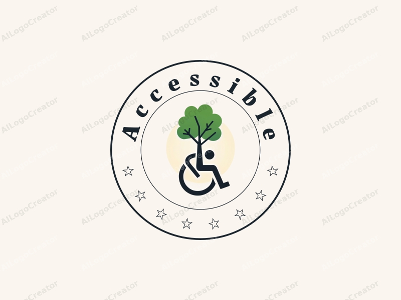 modern design features a stylized wheelchair and a tree, emphasizing accessibility and inclusivity, combined with a clean background.