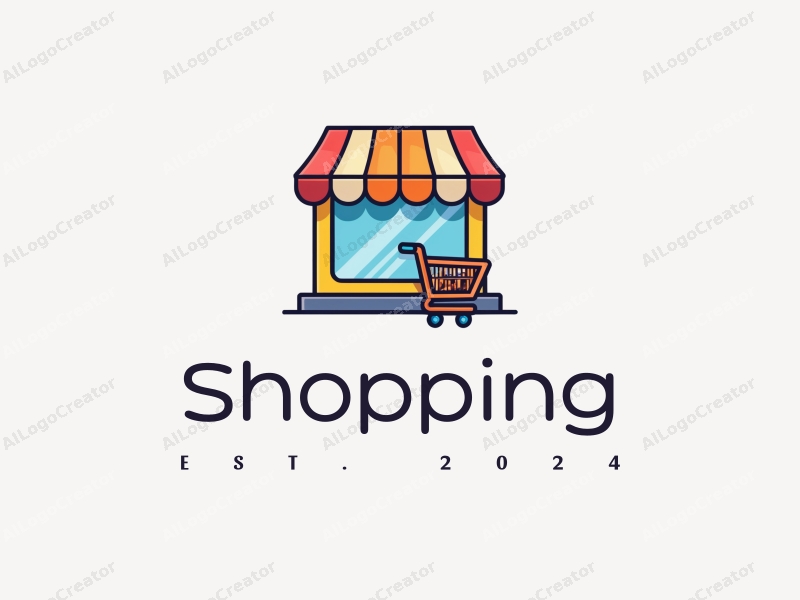 a modern design featuring a colorful shopping cart and a stylized storefront, combined with a clean background and a vibrant mall atmosphere.