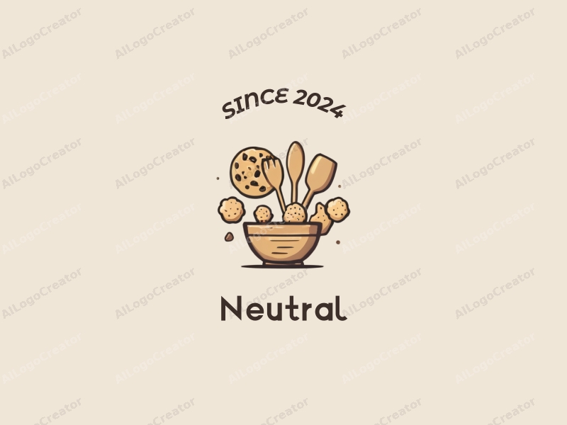 minimalist design features stylized cookies and kitchen utensils, emphasizing neutrality and balance, combined with a clean background.