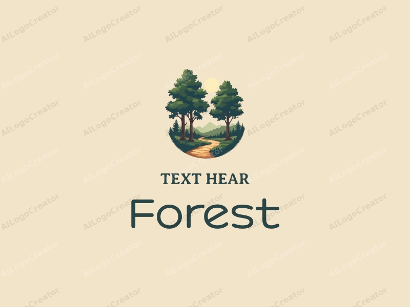 vintage design features a serene forest scene with tall trees, a lush tree canopy overhead, and a winding pathway, combined with a clean background.