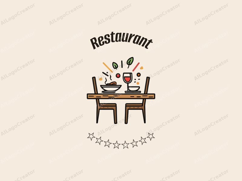 modern design features a stylized dining table and menu, with abstract representations of dishes and drinks, combined with a clean background.