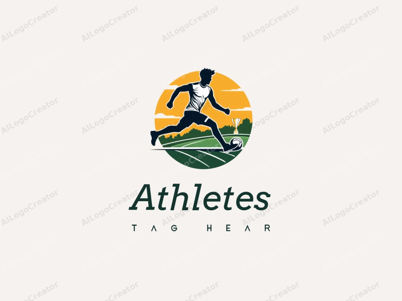 modern design features a dynamic athlete in motion, a stylized trophy, and a sports field background combined with a clean and simple layout.