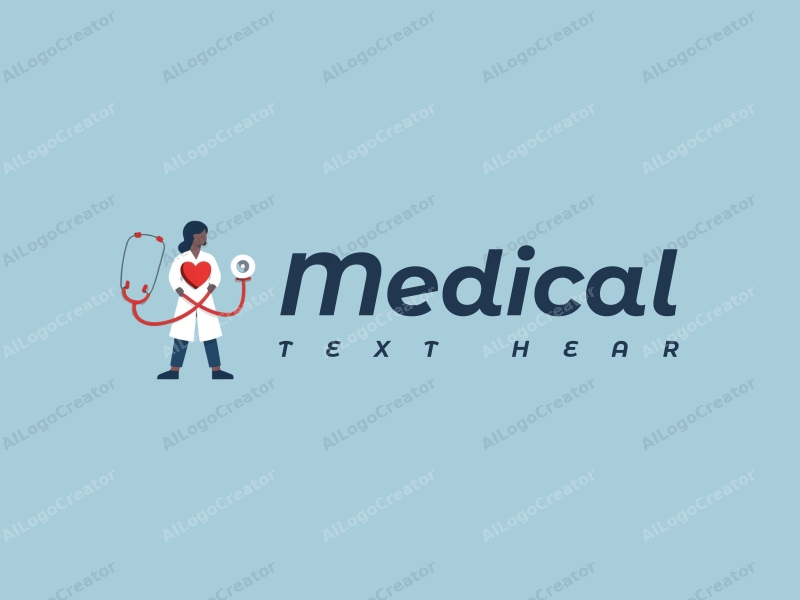 modern design features a stylized hospital silhouette, a doctor figure, a stethoscope intertwined with a heart, combined with a clean background.