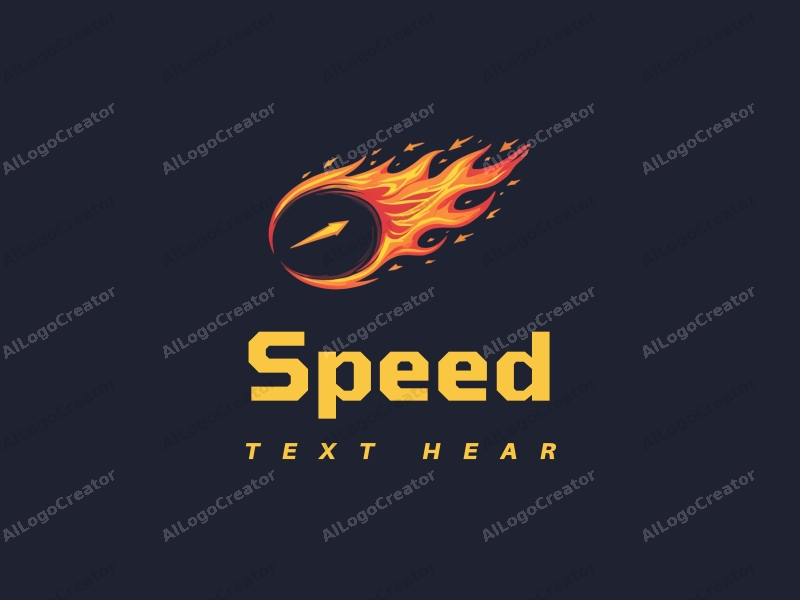 a modern design featuring dynamic elements of speed and power, incorporating flames and lightning in a harmonious composition with a clean background.