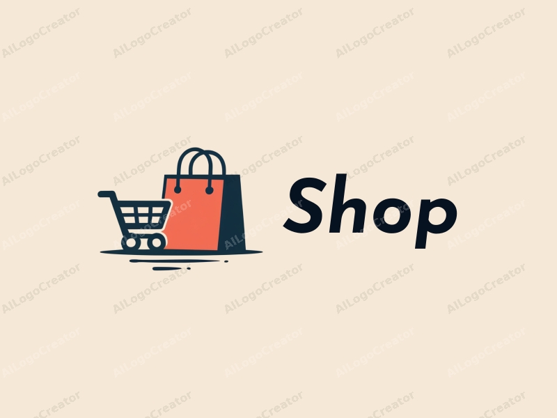 modern design features a stylized shop silhouette, a shopping cart, and a shopping bag, combined with a clean background.