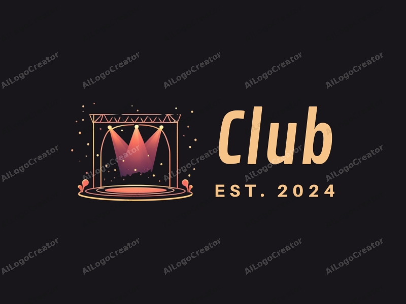 a modern design featuring a stylized club scene with abstract representations of a stage and party elements, combined with a clean black background.