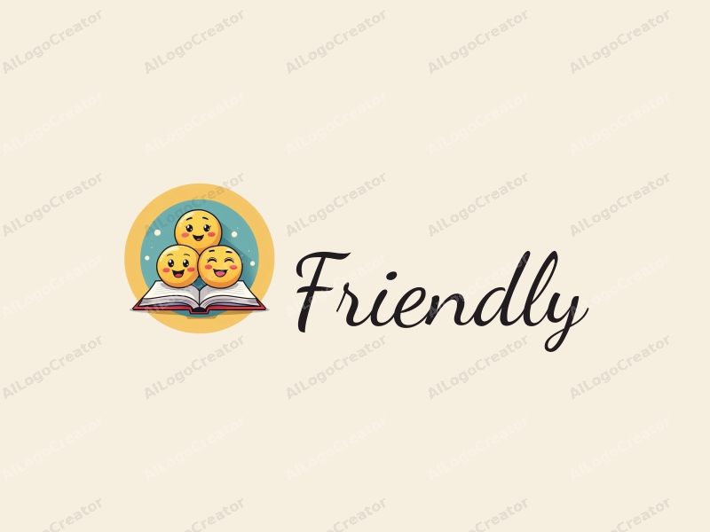 playful design features friendly smiley faces and open books, combined with a harmonious layout and a clean background.