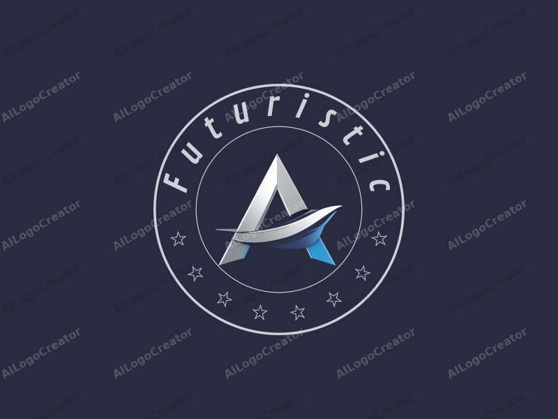 a modern design featuring a sleek ship silhouette integrated with the letter A, utilizing silver and blue colors, emphasizing innovation and futurism with a clean background.