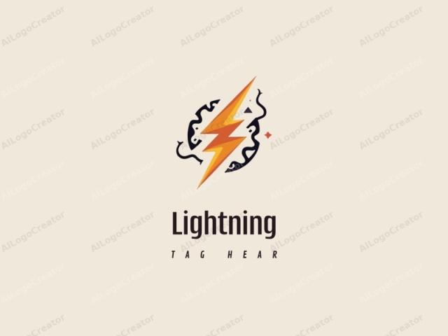 geometric design features a stylized lightning bolt, flowing electric currents, and wisps of smoke, combined with a clean background.