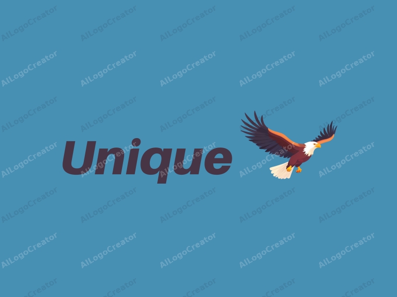 a modern minimalist design featuring a stylized eagle soaring against a clear blue sky, incorporating innovative and unique design elements with a clean background.