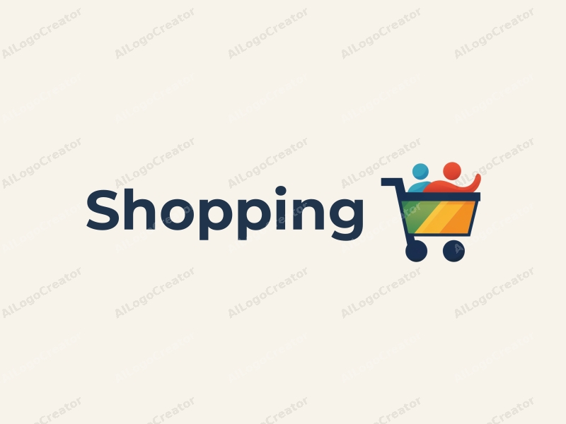 a modern design featuring a colorful shopping cart and a stylized mall silhouette, combined with a clean background.