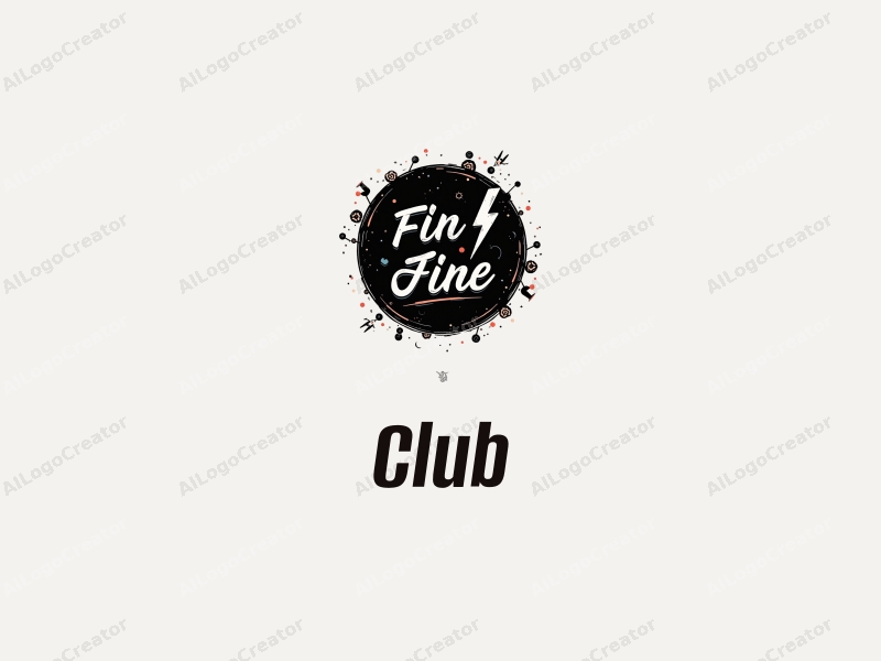 modern design features a stylized club scene with social elements, lightning bolts, and party motifs combined with a clean black background.