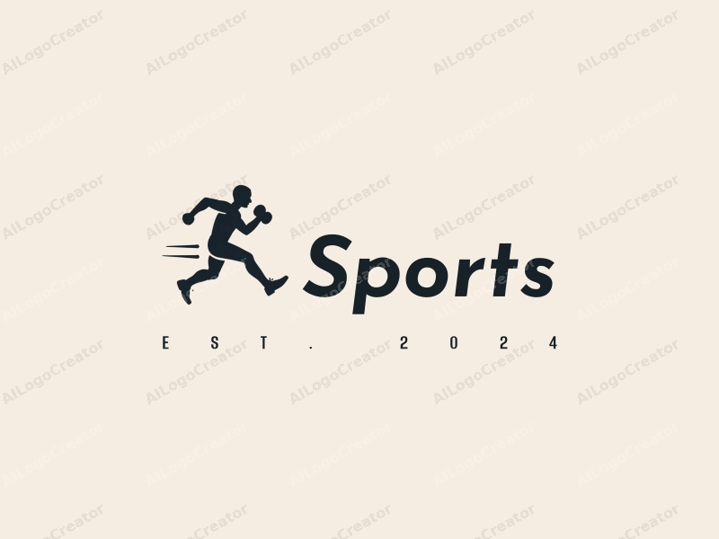 minimalist design features a stylized runner silhouette and a dumbbell, combined with a clean background and a modern design approach.