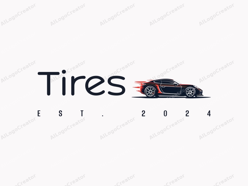 modern design features a stylized car silhouette, a tire, and a wheel, combined with a clean background emphasizing power and motion.