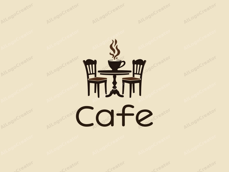 vintage design features a stylized coffee cup, antique table, and chairs, combined with a clean background.