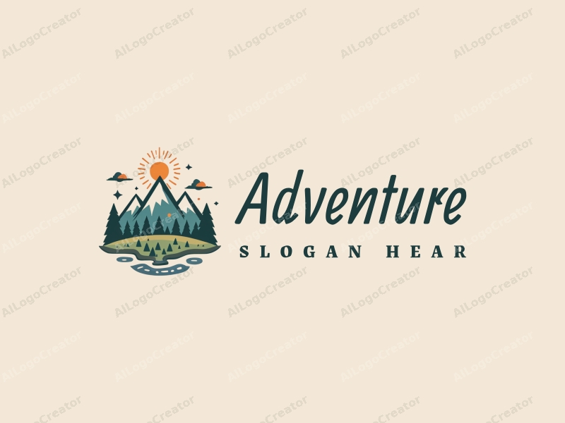 playful design features stylized mountains, a whimsical compass, and adventure elements combined with a clean background.