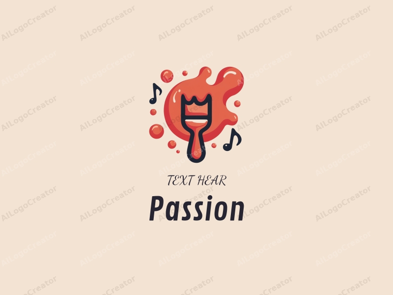 playful design features a vibrant red color palette, incorporating elements of passion and enthusiasm with a stylized paintbrush and musical notes, combined with a clean and harmonious background.