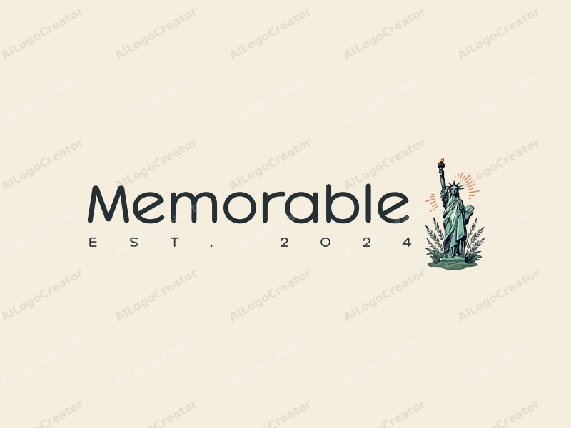 playful design features a stylized Statue of Liberty intertwined with natural elements, evoking memories of freedom and exploration, combined with a clean background.