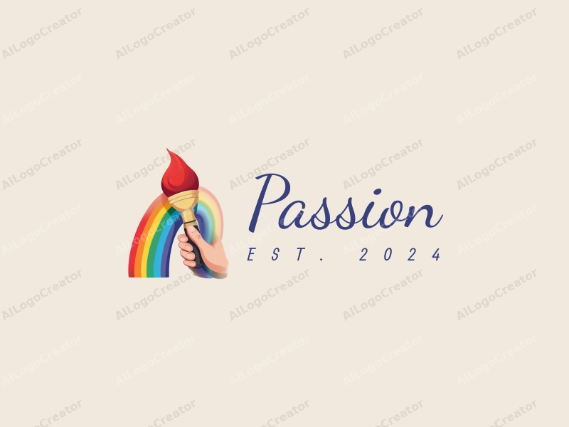 playful design features a vibrant red paintbrush intertwined with a colorful rainbow, symbolizing passion and enthusiasm in art and education, combined with a clean background.