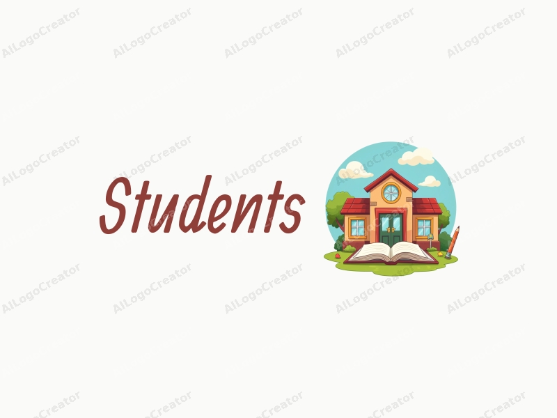 playful design features cheerful students, a stylized school building, open books, and pencils arranged harmoniously with a vibrant background.