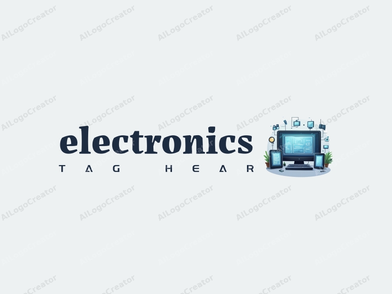 a modern design featuring sleek electronic devices and a stylized computer, incorporating smart sensors and modular design elements, combined with a clean silver background.