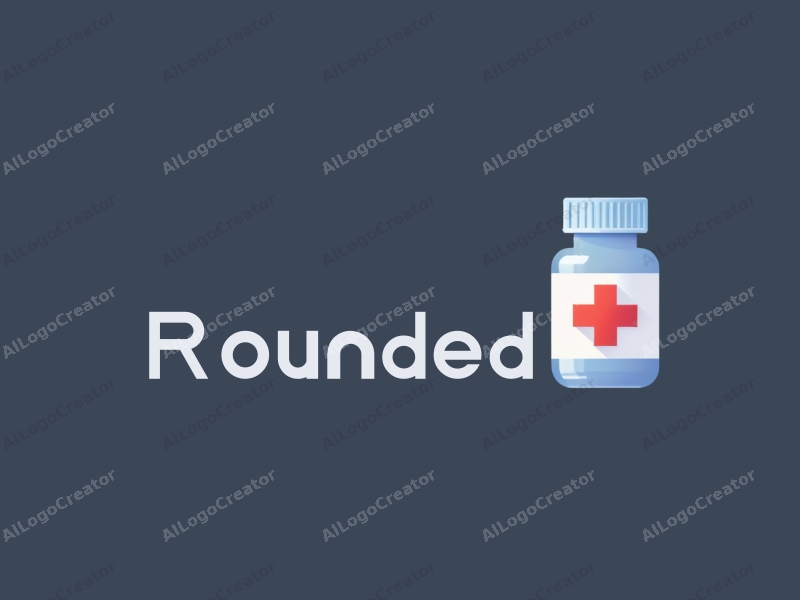 geometric design features a stylized pill bottle and a cross, combined with a clean background and a harmonious layout.