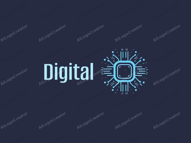 a modern design featuring digital elements like circuits and chips, combined with a clean background in blue and black colors, emphasizing simplicity and innovation.