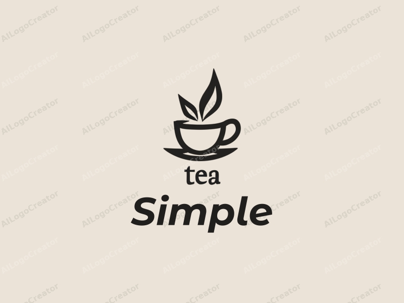 minimalist design features a simple tea cup silhouette, a stylized leaf, combined with a clean background.