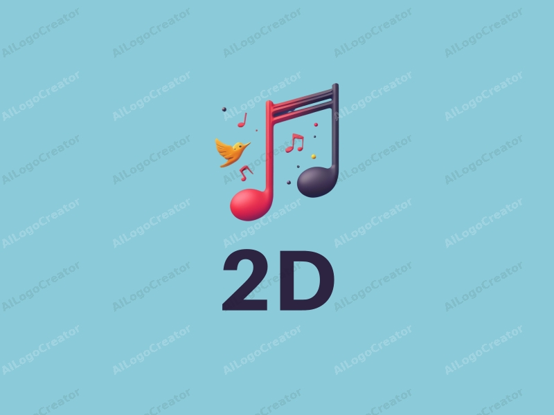 a modern design featuring stylized music notes and birds, combined with a flat 2D approach and a clean blue background.