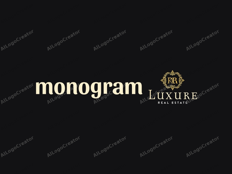 a modern design featuring elegant letters and a luxurious real estate theme, combined with a clean black background.