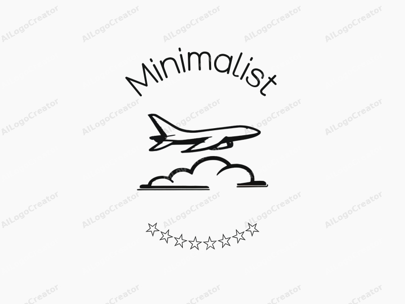 minimalist design features a stylized airplane soaring above simple, abstract clouds, utilizing clean lines and a tag style approach combined with a white background.