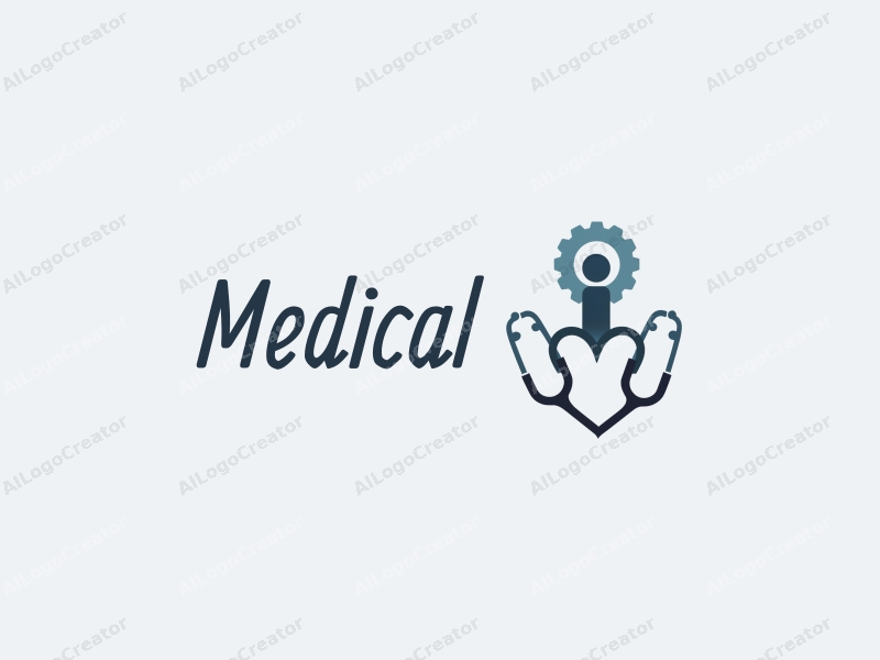 modern design features a stylized hospital silhouette, a doctor figure, a stethoscope intertwined with a heart, combined with a clean background.